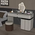 Elegant Modern Bedroom Dressing Table With Mirror Cosmetics And Stool 3d model