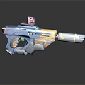 Modern 3D Model Blue Yellow Gray Sci Fi Gun With Scope And Stylish Design 3d model