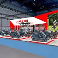 Yamaha Red And White Exhibition Booth With Truss Structure Motorcycles On Display And Reception Counter