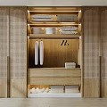 Modern Wooden Wardrobe Design With Lattice Panels Hanging Storage And Shoe Compartment