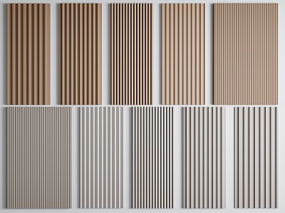 Modern Wood Grain Wall Panels With Vertical Stripes In Brown Gray Beige For Interior Decor 3d model