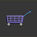 Purple Plastic Shopping Cart With Blue Handle And Four Small Wheels