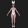 Woman With Green Hair Wearing White Bodysuit And Rabbit Ears On Black Background