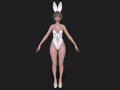 Woman With Green Hair Wearing White Bodysuit And Rabbit Ears On Black Background 3d model