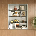 Built in Wooden Storage Cabinet with Shelves Books Lemons and Decorative Items for Home Decoration