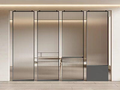 Modern Room Divider With Ribbed Glass Panels And Metal Frame For Interior Space 3d model