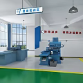 School Fitter Training Zone Featuring Green Floor Workbenches Blue Pillars And Equipment