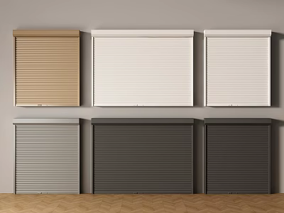 Brown White Gray Dark Gray Roller Blinds Mounted On Wall With Wooden Floor 3d model
