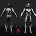 Game Movie Character Armored Suits Front Back Views With Small Ant Companion