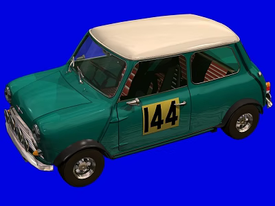 Vintage Green Mini Car With White Roof And Number 144 Decal 3d model
