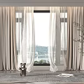 Beige Linen Curtains in Bright Living Room with Lake View and Natural Light
