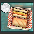 Delicious Sandwiches And Refreshing Drink On Teal Tray With Red White Checkered Paper