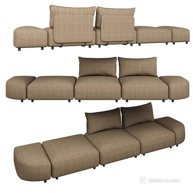 Modern Tan Sectional Sofa With Modular Design And Comfortable Cushioned Seats 3d model