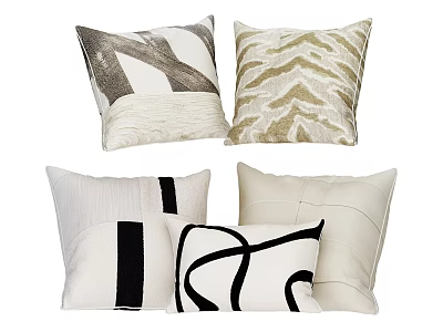 Modern Decorative Pillows With Geometric Abstract Patterns Neutral Tones Textured Fabrics 3d model