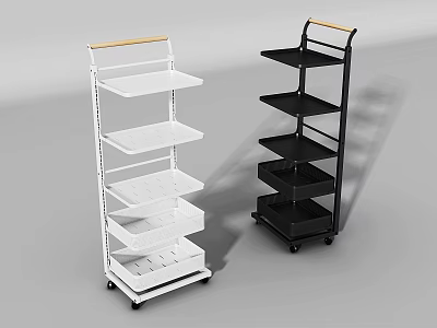 White and Black Movable Multi Tiered Storage Shelving Units with Wheels 3d model