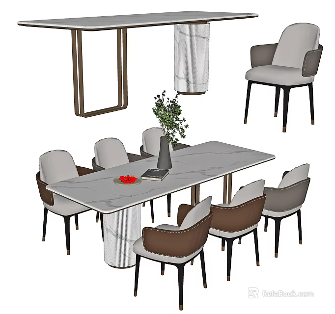 Modern Dining Set With Marble Tabletop Chairs And Minimalist Design Decor 3d model