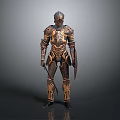 Full Body Medieval Knight Armor With Ornate Metallic Design And Golden Accents