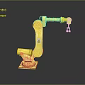 Detailed Yellow Robotic Arm Game Movie Character With Articulated Joints And Gripper Tool