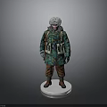 Military Figure Model In Camouflage Uniform With Fur Hat On White Base
