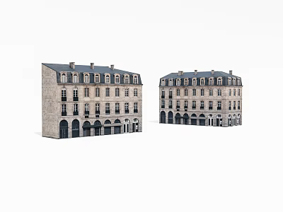 Traditional Office Buildings With Brick Exterior Arched Doors Multiple Windows Dark Roofs And Chimneys 3d model
