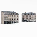 Traditional Office Buildings With Brick Exterior Arched Doors Multiple Windows Dark Roofs And Chimneys