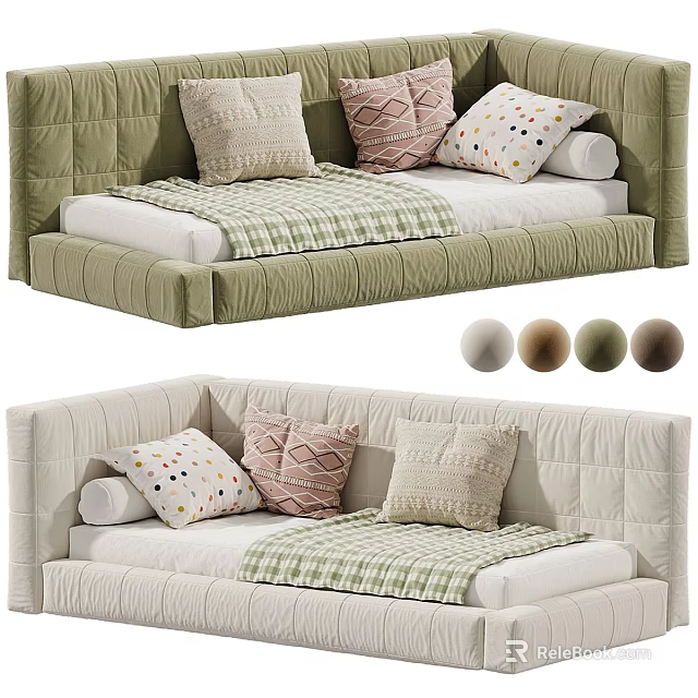 Cozy Kids Bed With Soft Pillows And Multiple Color Options For Bedroom 3d model 