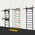 Three Wall Mounted Sports Training Racks With Colored Bars And Yellow Base