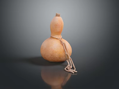 Decorative Clay Gourd Shaped Vase With Hanging Strings On Dark Background 3d model