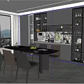 Modern Restaurant Interior With Large Windows Scenic View Dining Table And Glass Cabinets
