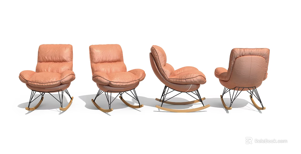 Modern Peach Leather Leisure Chair With Rocking Base And Metal Frame Design 3d model 
