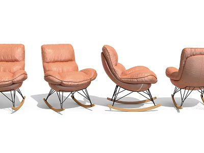 Modern Peach Leather Leisure Chair With Rocking Base And Metal Frame Design 3d model
