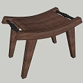 Modern Walnut Wood Stool With Curved Seat And Slanted Legs Design