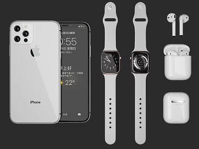 Modern Mobile Digital Product Collection With iPhone Smartwatch And Wireless Earbuds 3d model