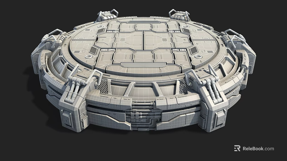 Futuristic Circular Mechanical Platform With Metallic Symmetrical Design Elements 3d model 