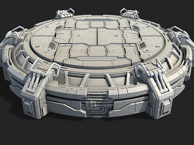 Futuristic Circular Mechanical Platform With Metallic Symmetrical Design Elements 3d model