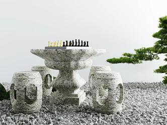 New Chinese Style Outdoor Table and Chair Landscape Sketch 3d model