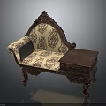 Classical Carved Wooden Chaise Lounge With Floral Upholstery And Side Table