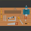 Functional Workbench with Clamp Tools Tape Measure Wooden Top and Storage Shelf