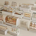 Attractive Dessert Shop Glass Display Cases With Fresh Cakes Pastries And Cookies