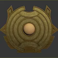 Golden Circular Decorative Artifact With Intricate Patterns And Copper Geometric Center