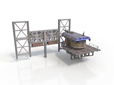 Large Industrial Filter Equipment With Metal Frame Circular Structure And Platform 3d model