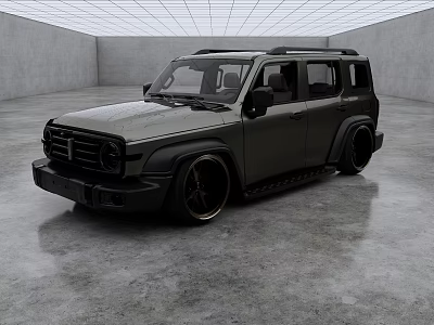 Dark Modern SUV With Rugged Design Large Wheels In Indoor Space 3d model
