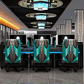 Modern Internet Cafe Interior With Front Counter Gaming Computers And Comfortable Seats 3d model