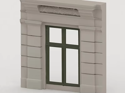 Residential Building Exterior With Green Frame Window And Stone Decorative Trim 3d model