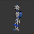 Cute White Blue Robot With Big Eyes Antenna And Mechanical Limbs In Cartoon Style