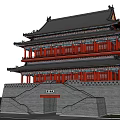 Traditional Chinese Architecture With Multiple Stories Red Structure Gray Brick Wall And Overhanging Eaves