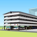 Modern Multi Level Parking Garage With Parked Cars And Adjacent Building Structure