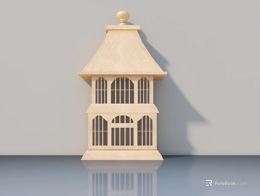Wooden Decorative Ornament Set With Tower Structure Detailed Windows And Spherical Top 3d model 