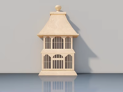Wooden Decorative Ornament Set With Tower Structure Detailed Windows And Spherical Top 3d model