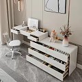 Elegant Modern White Dressing Table With Mirror Chair Drawers Cosmetics And Decorative Vase